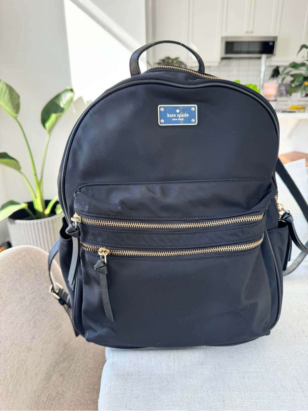 kate spade Black Nylon Backpack with Gold Hardware